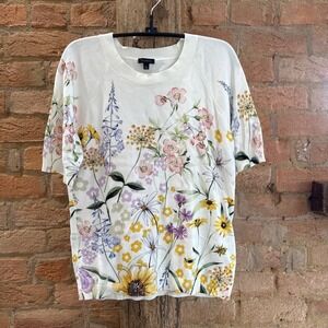 Talbots Sweater Womens Small Floral Cardigan Crew Neck  Knit Short Sleeve